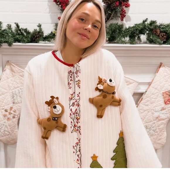 HAndmade Christmas Reindeer Cardigan OS - Picture 4 of 9